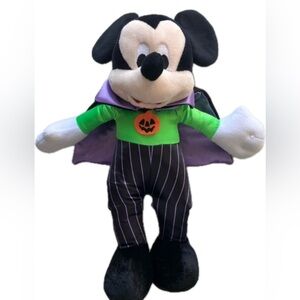 Disney Store Black & Green Halloween Vampire Mickey Mouse Plush Size 12.5”